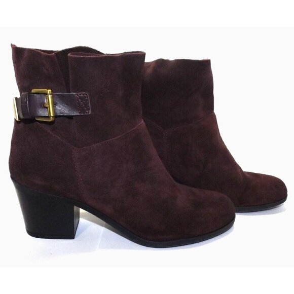 Franco Sarto Monument Burgundy Suede Slip On Buckle Ankle Boots Size 9M - Picture 1 of 8